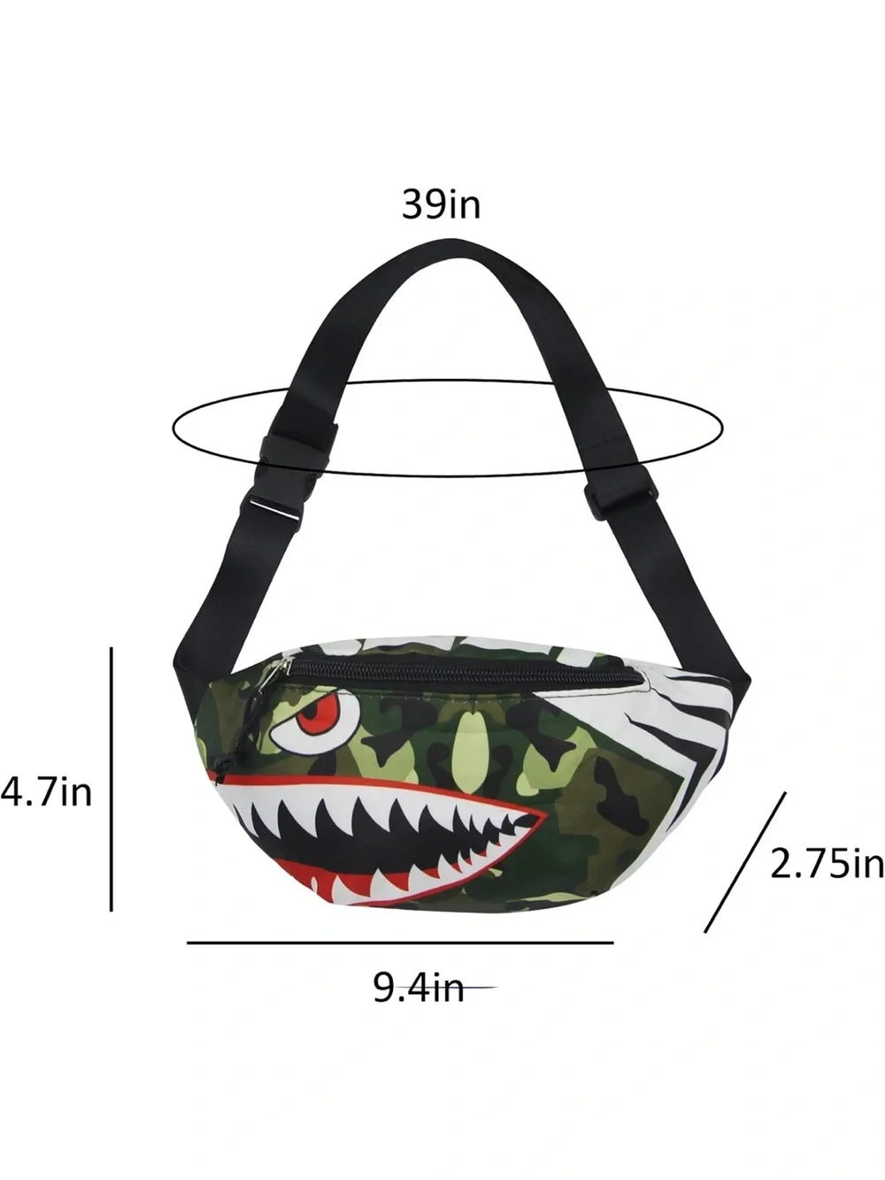 Camo Shark Graphic Waist Bag (Fits size Small/Medium Female)